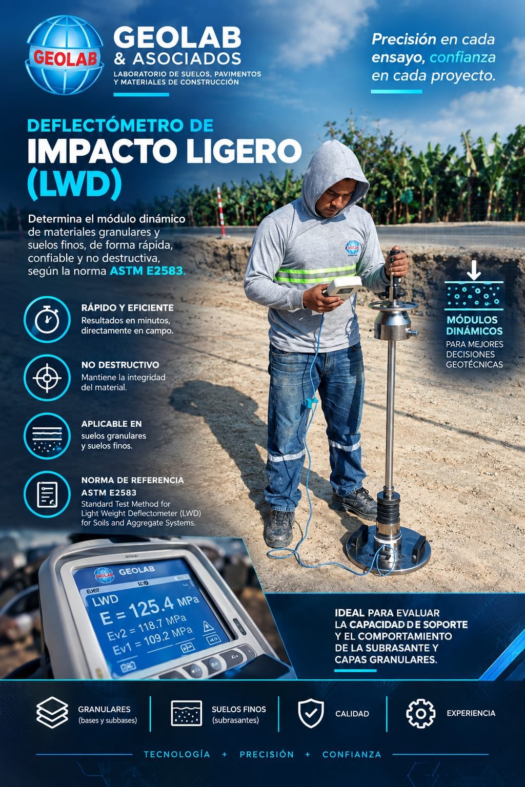 Afiche informativo: Deflectómetro de Impacto Ligero LWD